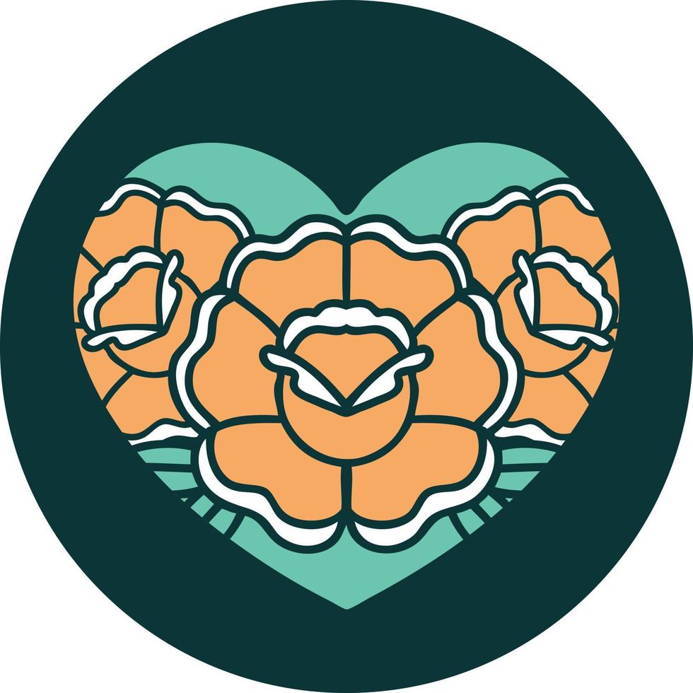 iconic tattoo style image of a heart and flowers vector