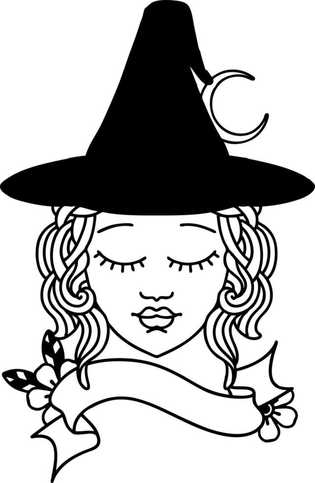 Black and White Tattoo linework Style human witch character face vector