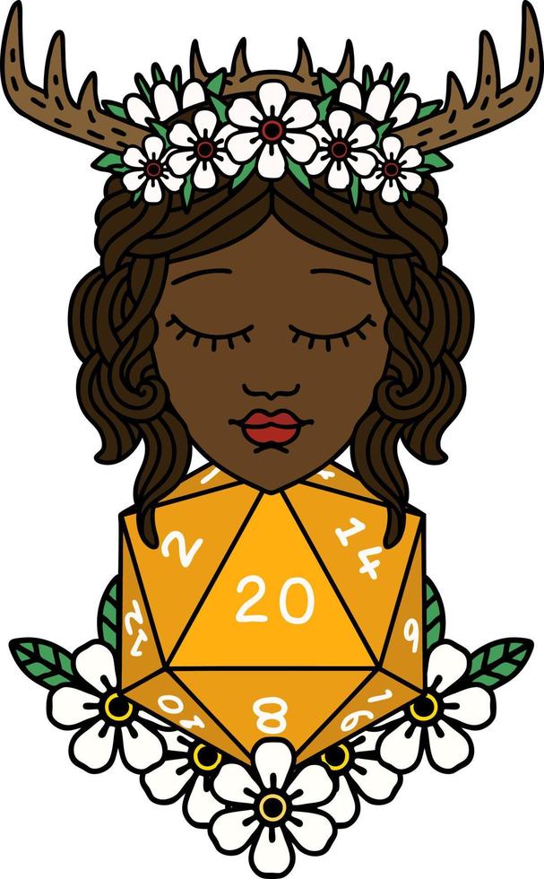 Retro Tattoo Style human druid with natural twenty dice roll vector