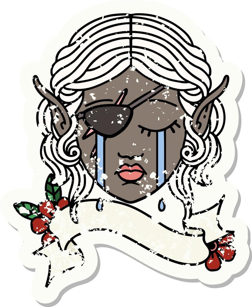 Retro Tattoo Style crying elf rogue character face vector