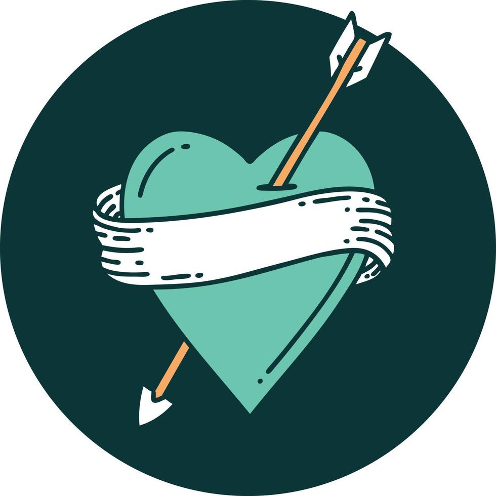 iconic tattoo style image of an arrow heart and banner vector