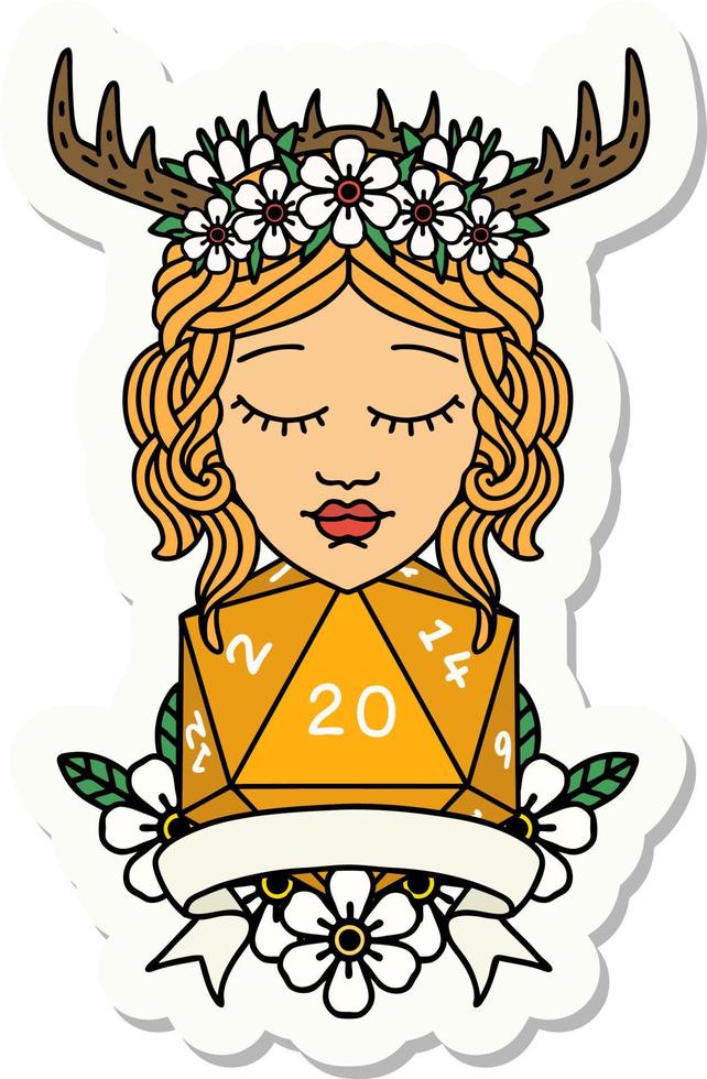 sticker of a human druid with natural twenty roll vector