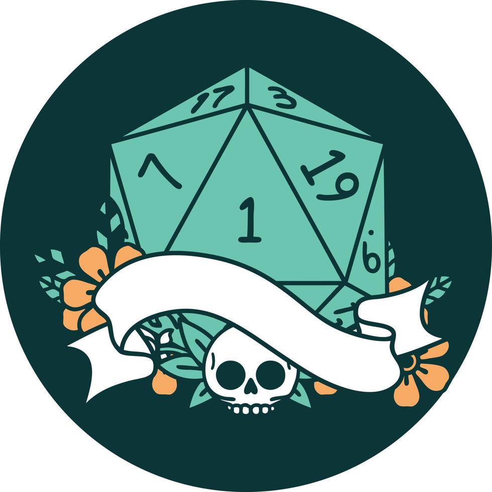 icon of natural one d20 dice roll vector