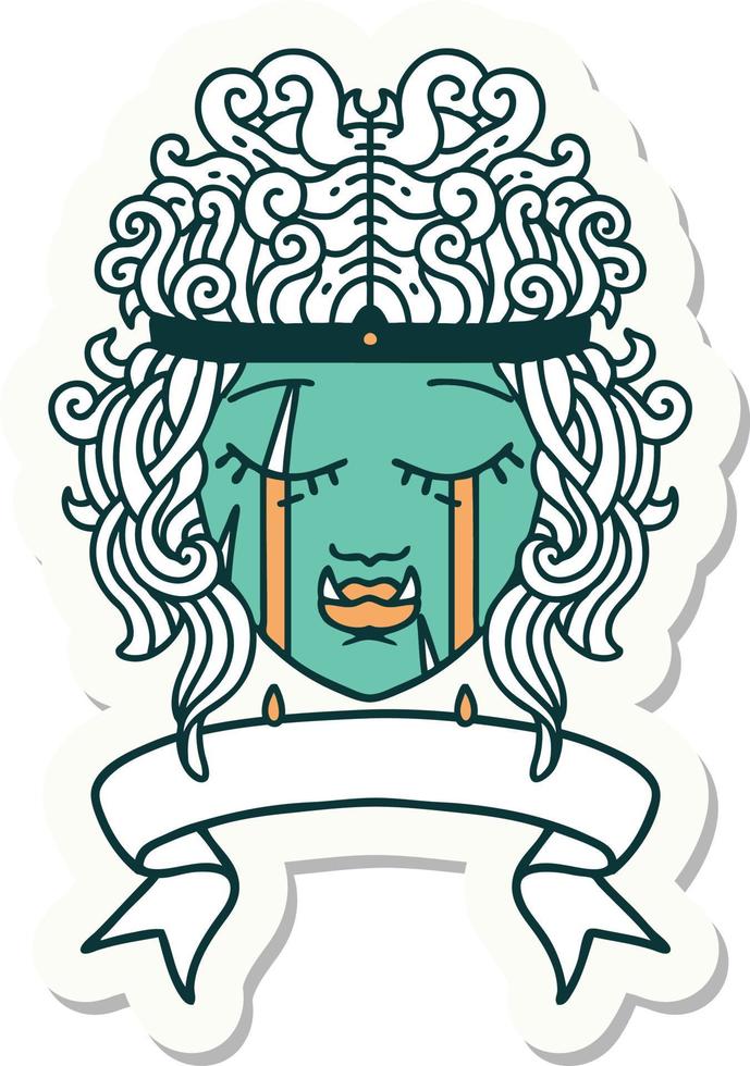 sticker of a crying orc barbarian character face with banner vector