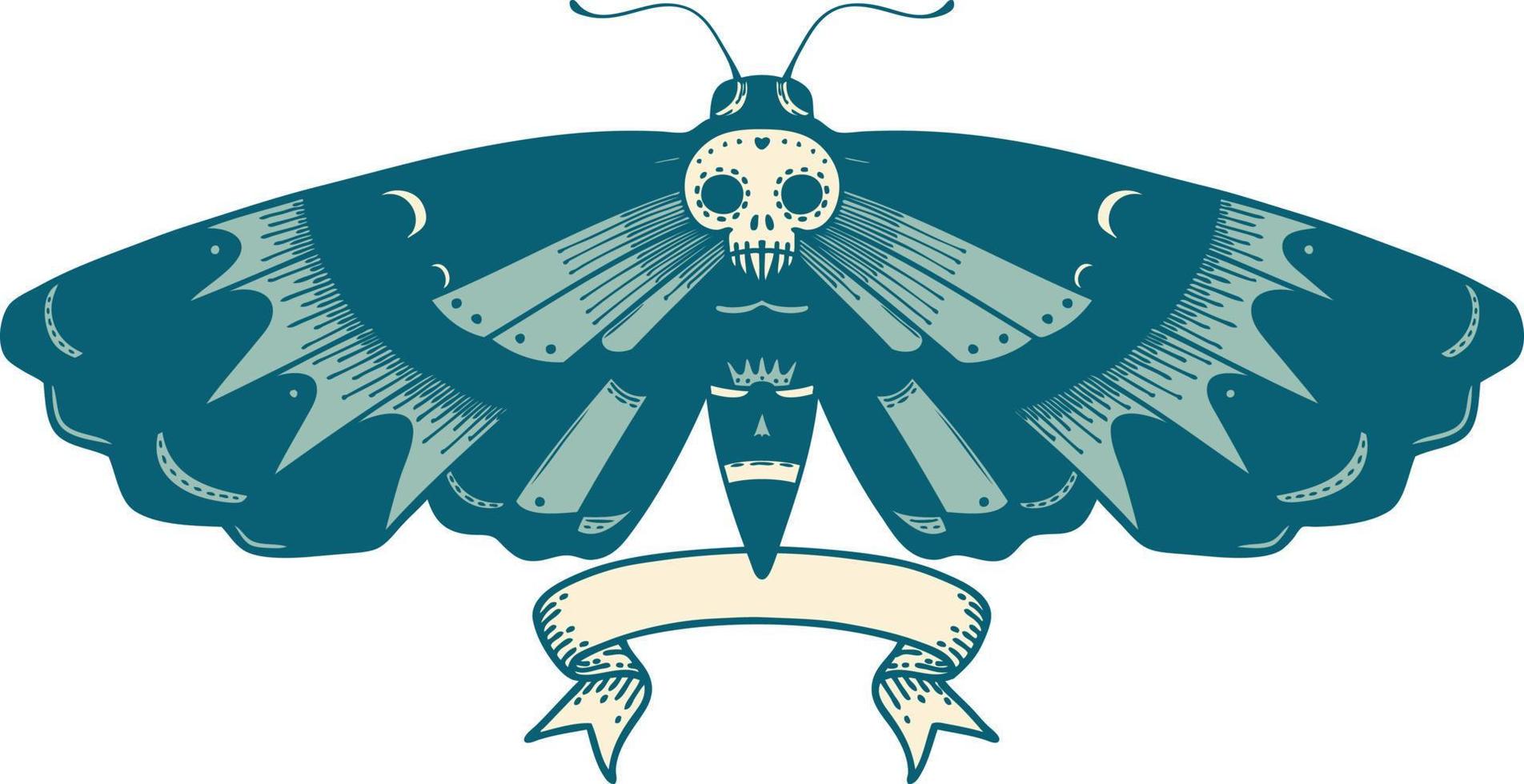 traditional tattoo with banner of a deaths head moth vector