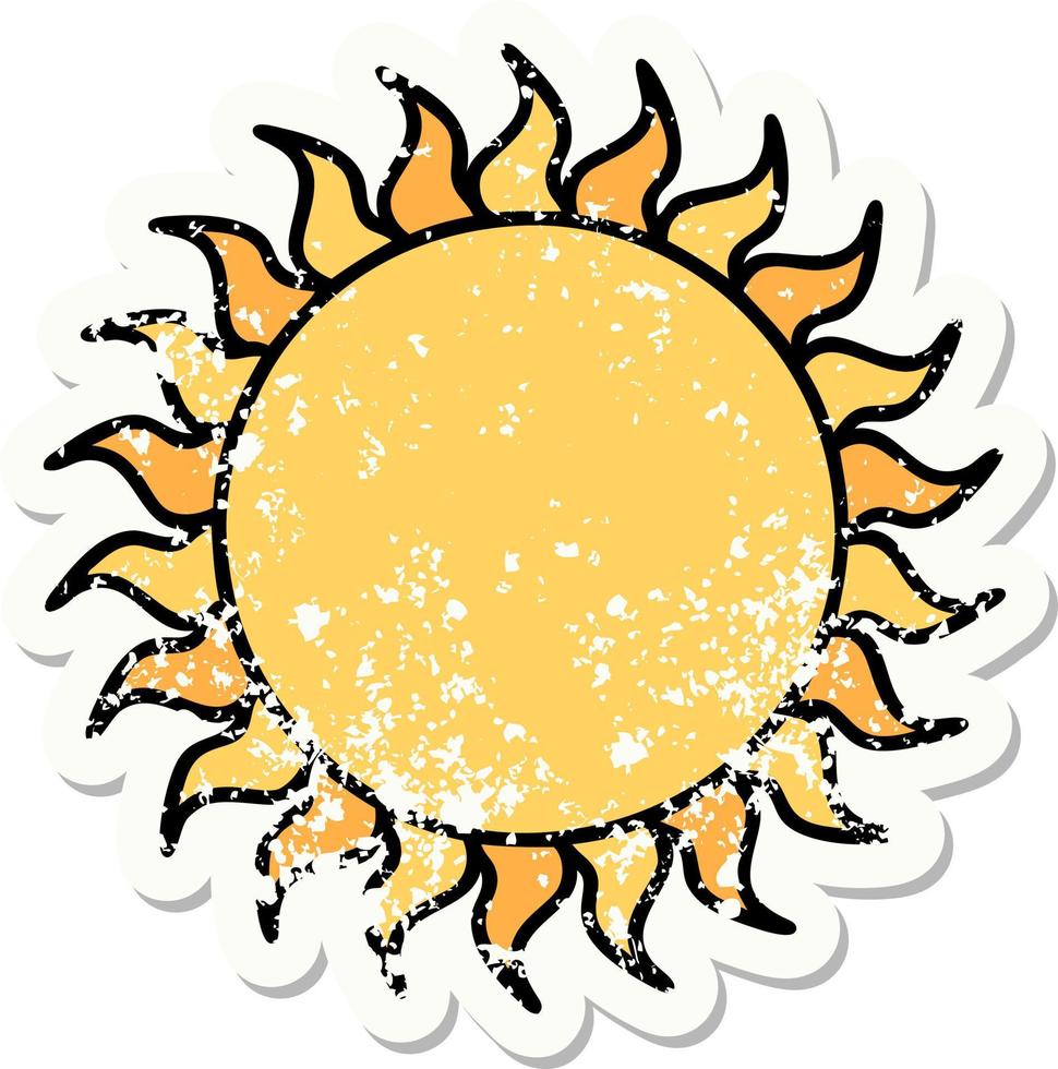 distressed sticker tattoo in traditional style of a sun vector