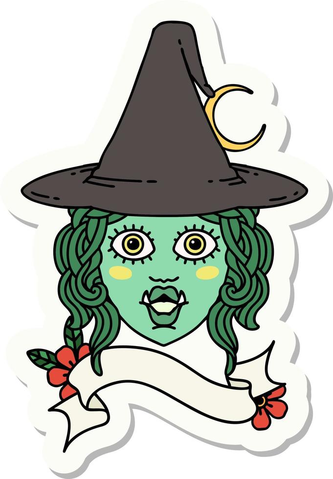 pegatina de una cara de personaje de bruja medio orco vector