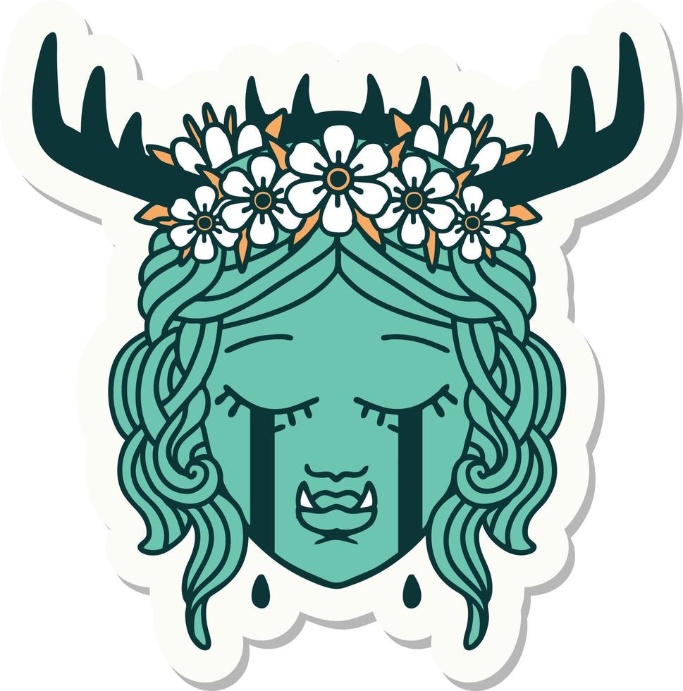 sticker of a sad half orc druid character face vector