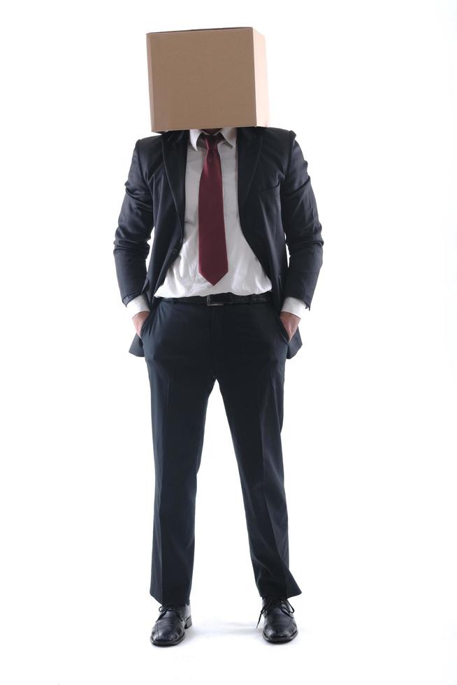 business man with an box on his head photo