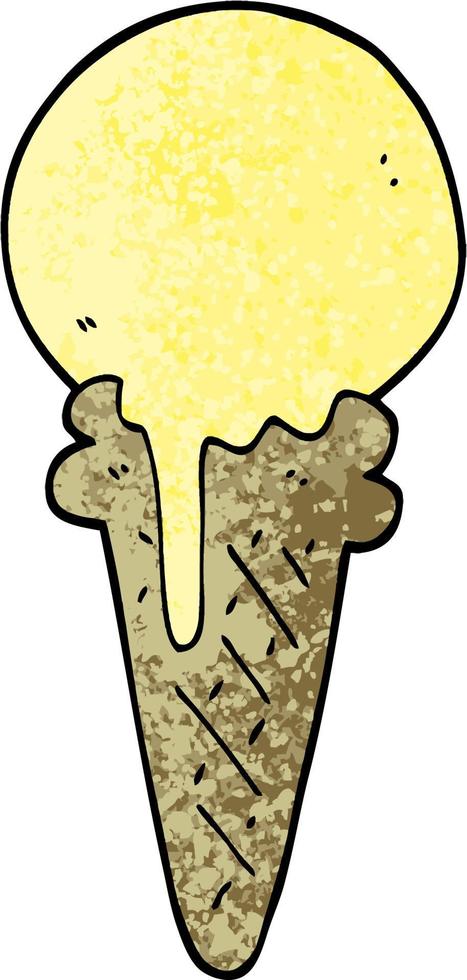 grunge textured illustration cartoon ice cream cone vector
