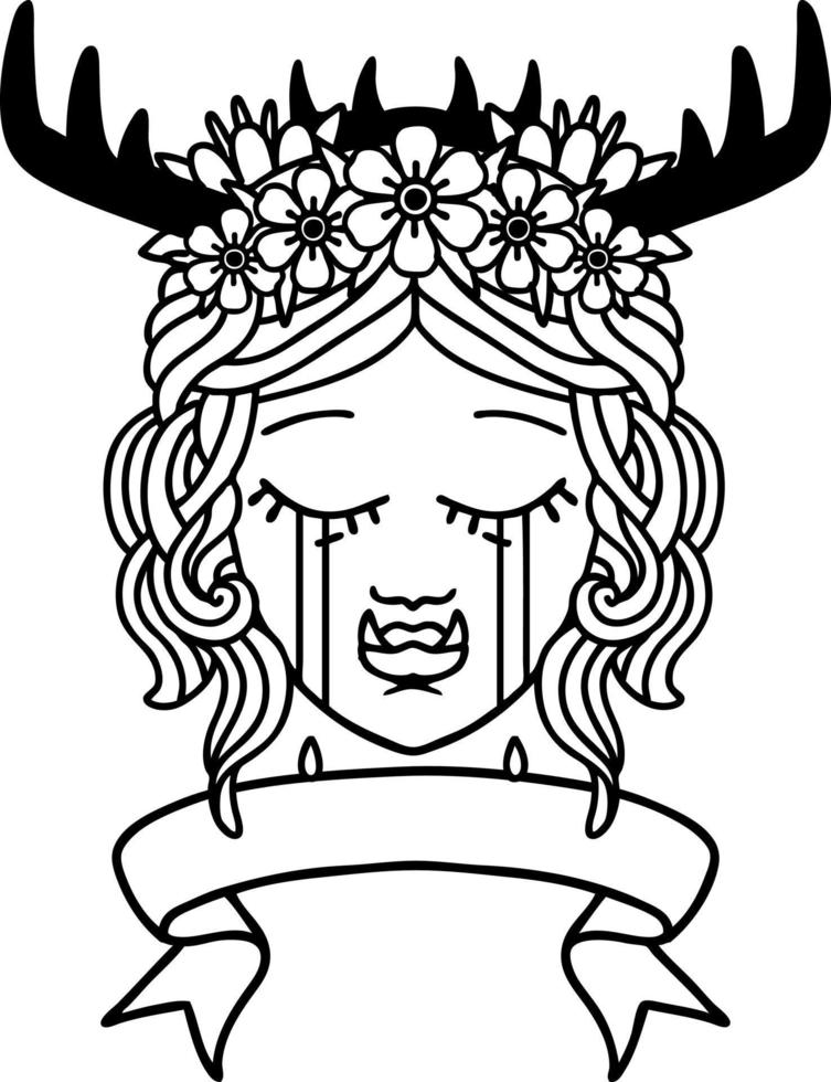 Black and White Tattoo linework Style crying orc druid character face vector