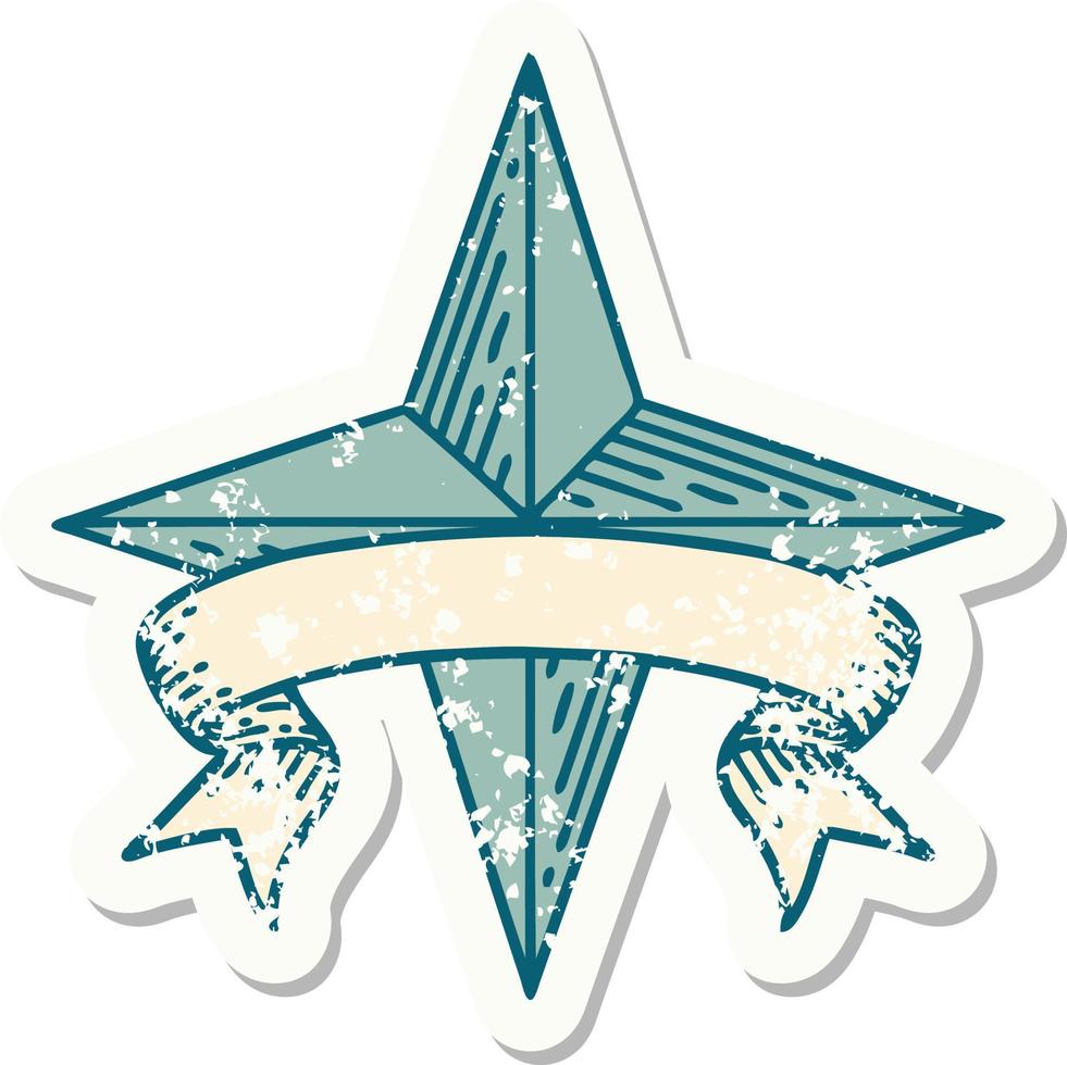 worn old sticker with banner of a star vector