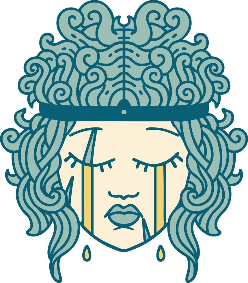 estilo de tatuaje retro llorando bárbaro humano vector