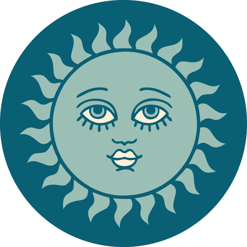 iconic tattoo style image of a sun with face vector