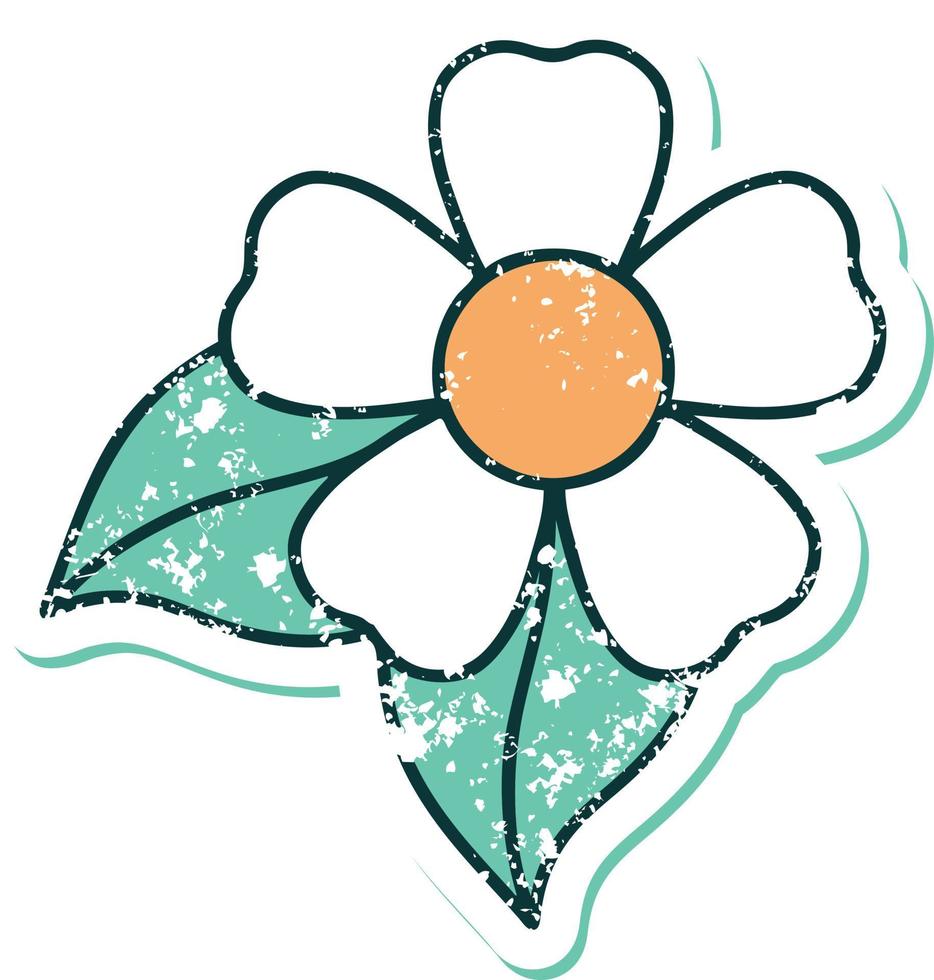 iconic distressed sticker tattoo style image of a flower vector