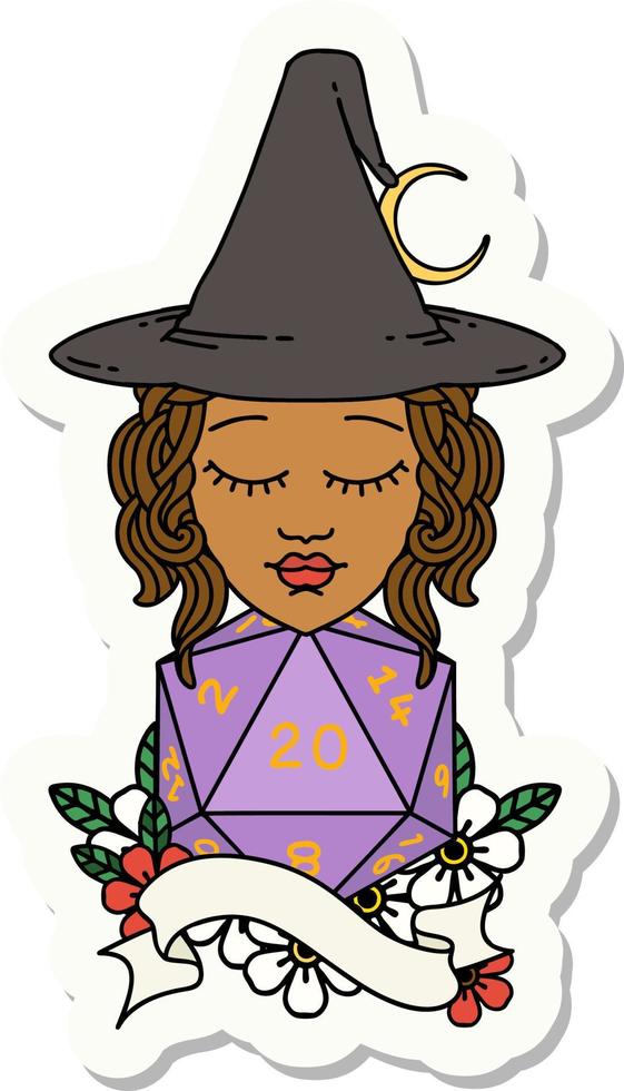 sticker of a human mage with natural twenty dice roll vector