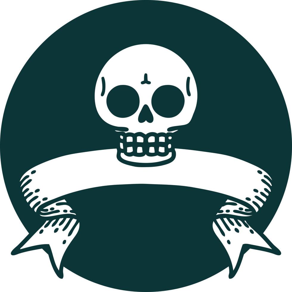 tattoo style icon with banner of a skull vector