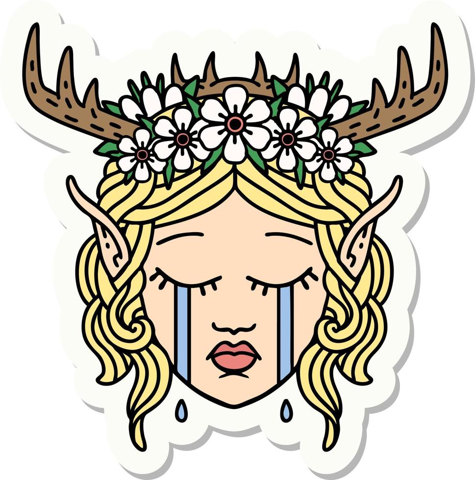sticker of a crying elf druid character face vector