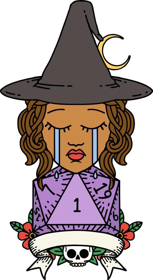 Retro Tattoo Style crying human witch with natural one roll vector