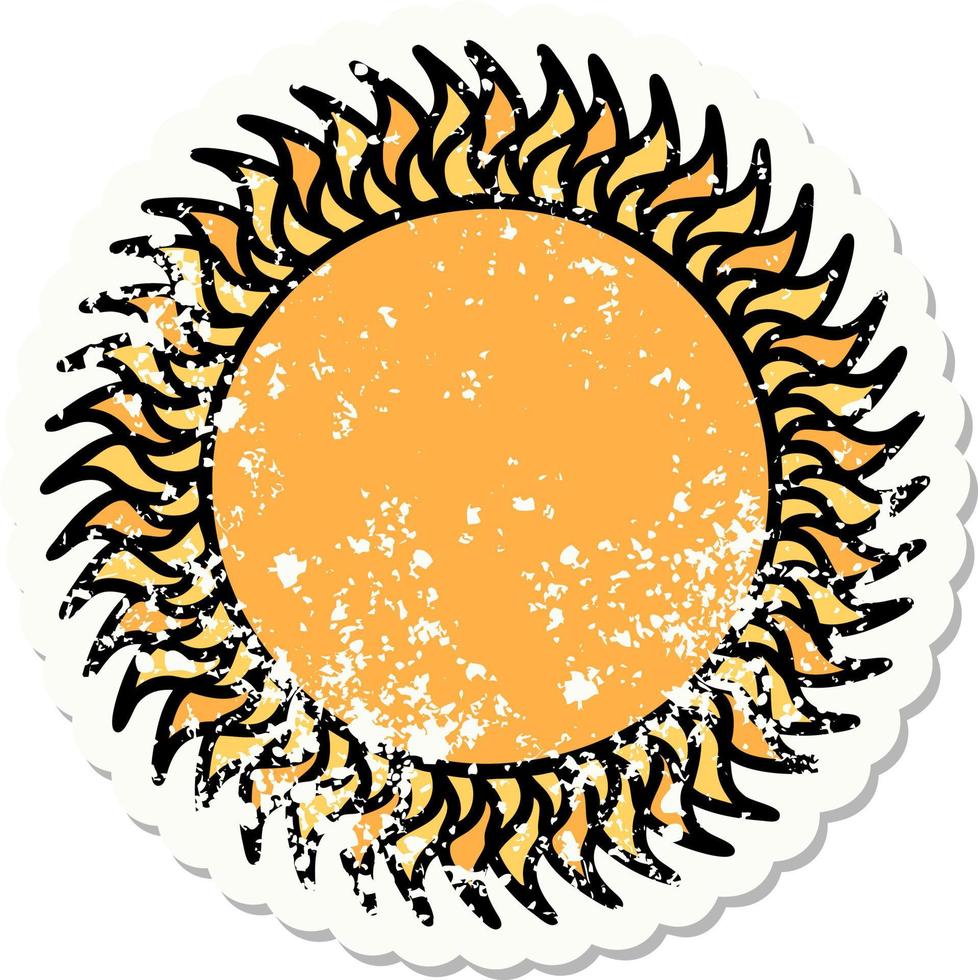 tatuaje de pegatina angustiado al estilo tradicional de un sol vector