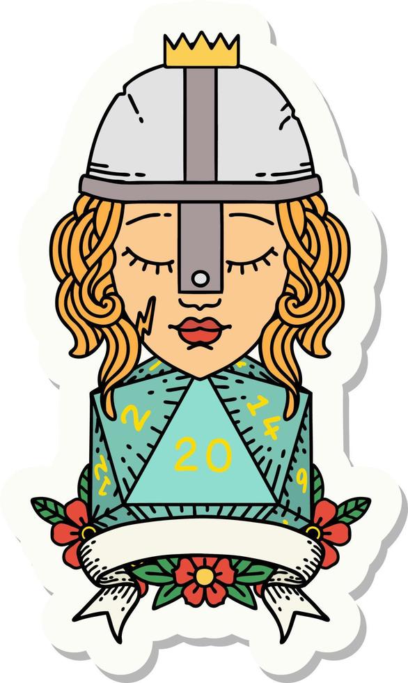 sticker of a human fighter with natural 20 roll vector