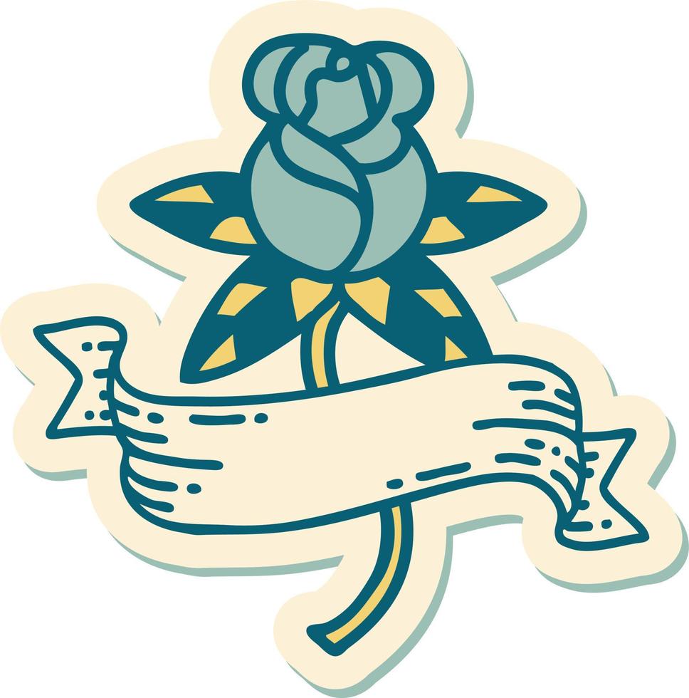 pegatina de tatuaje al estilo tradicional de una rosa y pancarta vector