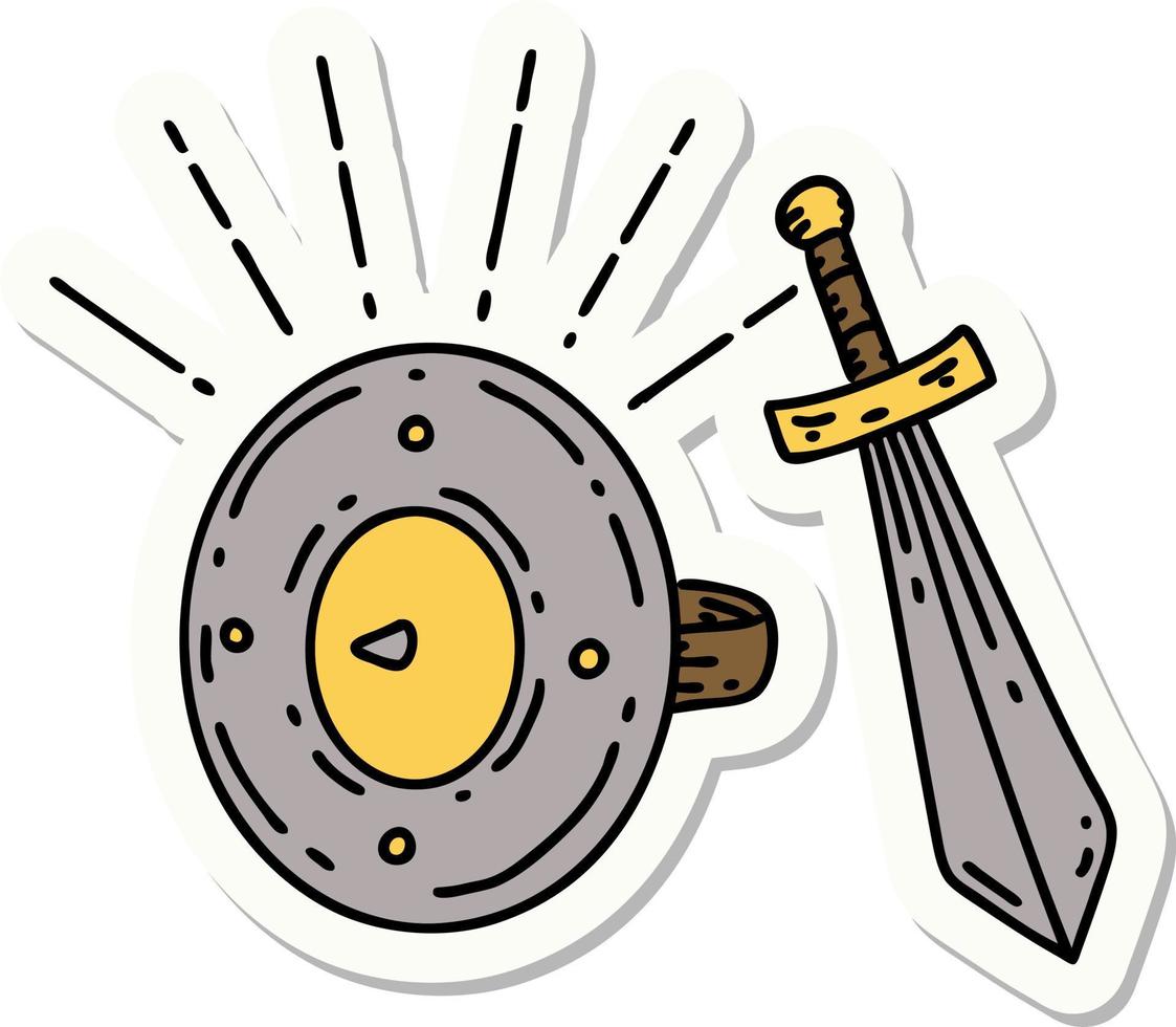 sticker of a tattoo style shield and sword vector