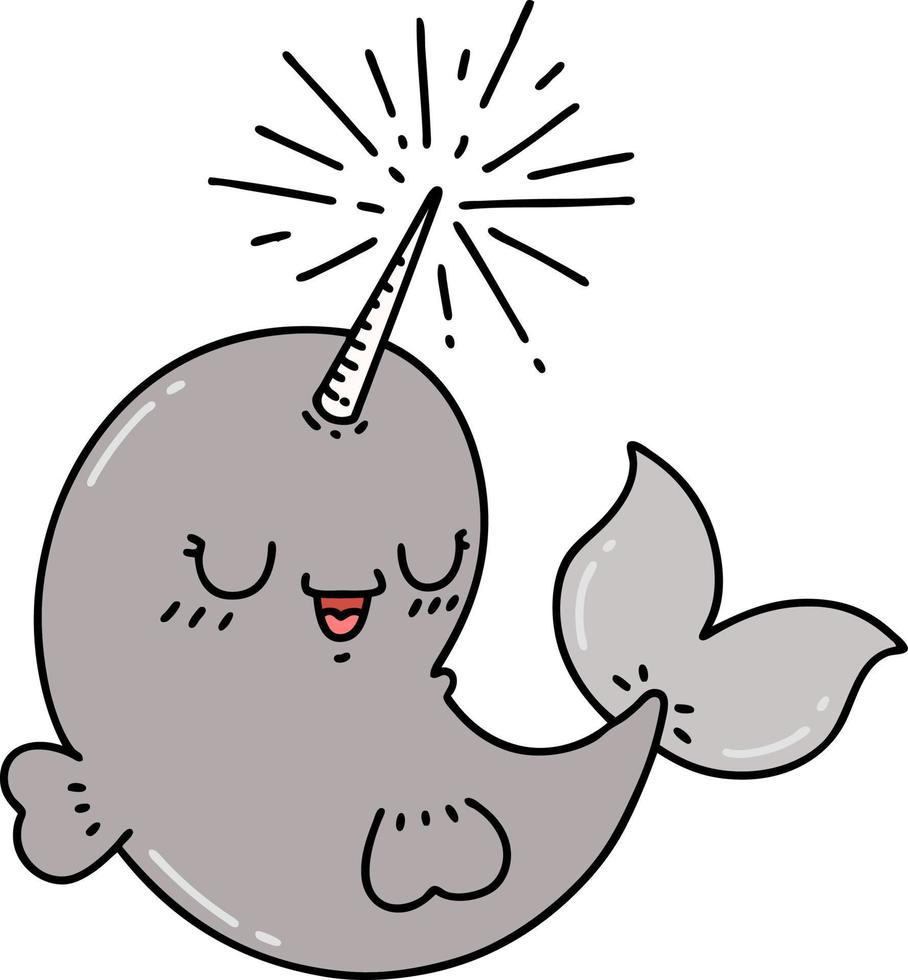 illustration of a traditional tattoo style happy narwhal vector