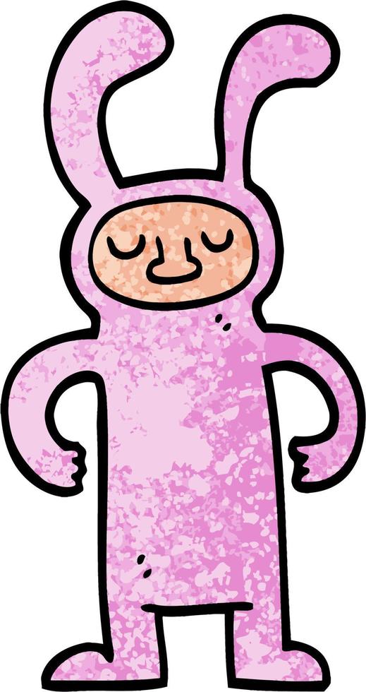 grunge textured illustration cartoon man dressed as a bunny vector