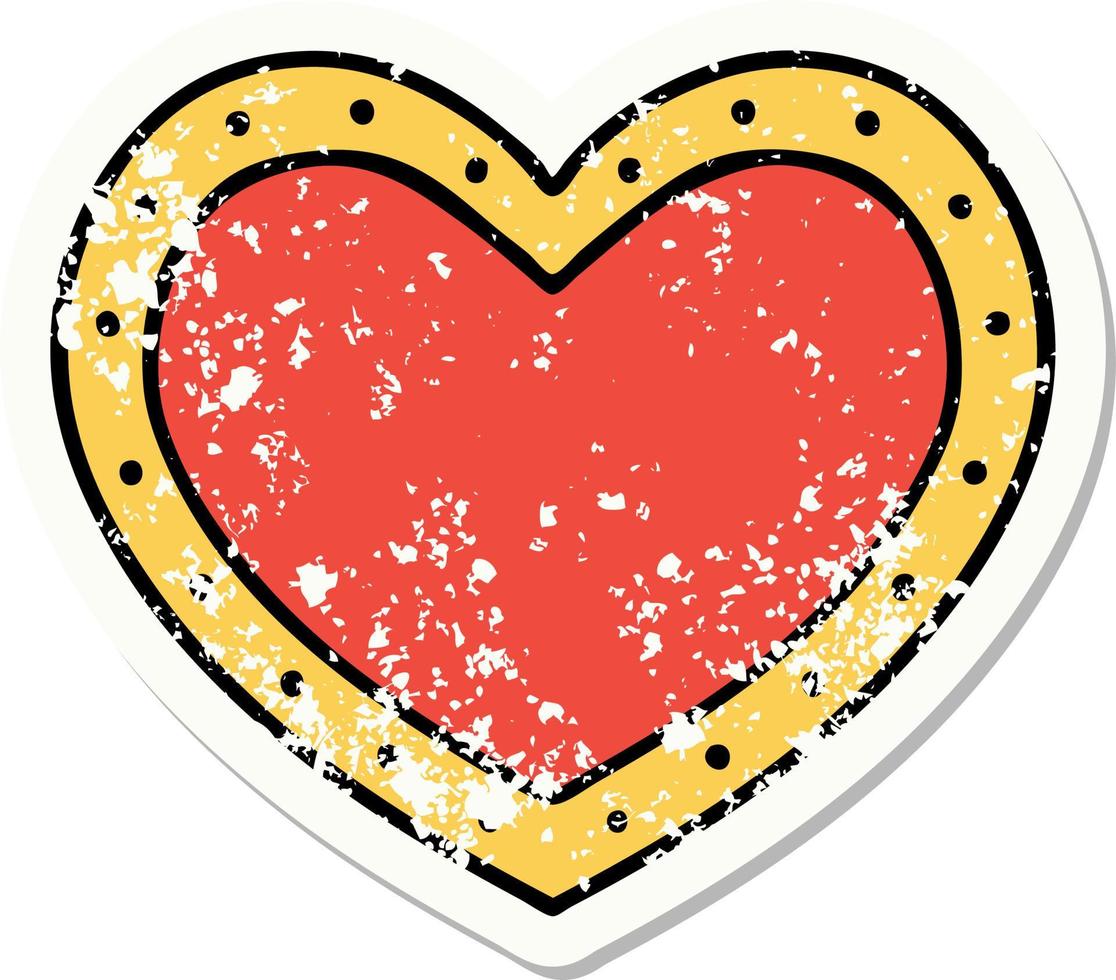 distressed sticker tattoo in traditional style of a heart vector
