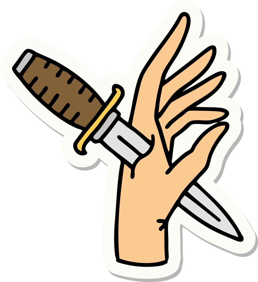 sticker of tattoo in traditional style of a dagger in the hand vector