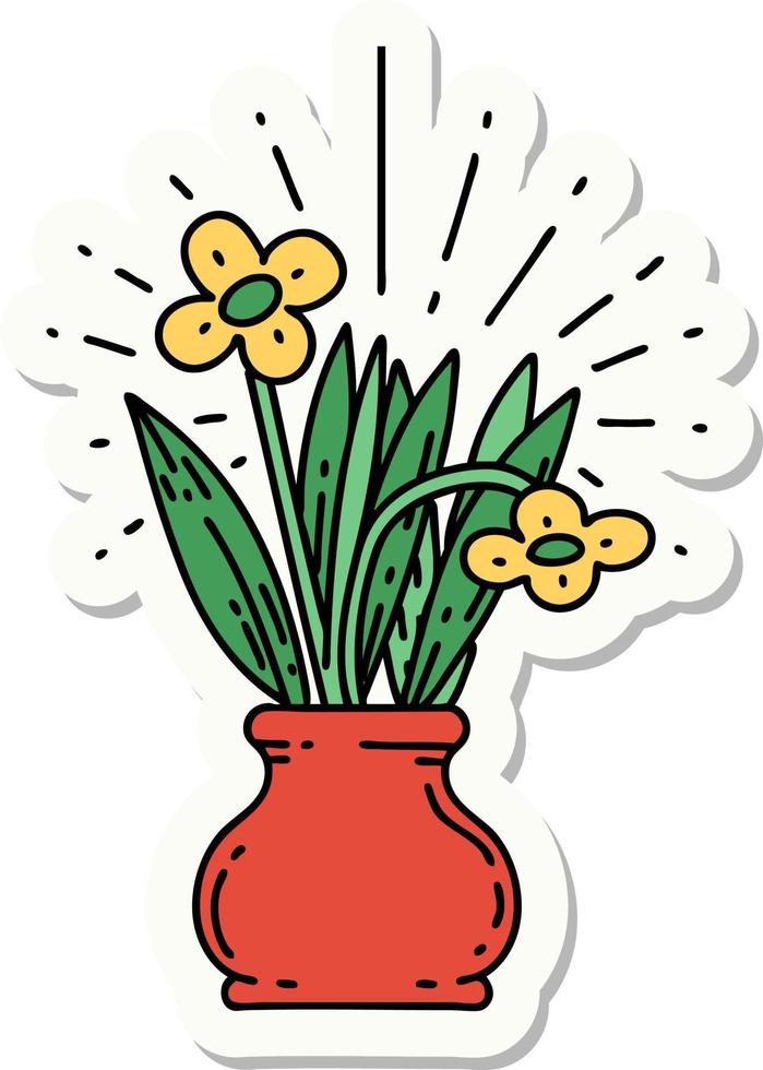 sticker of a tattoo style flowers in vase vector