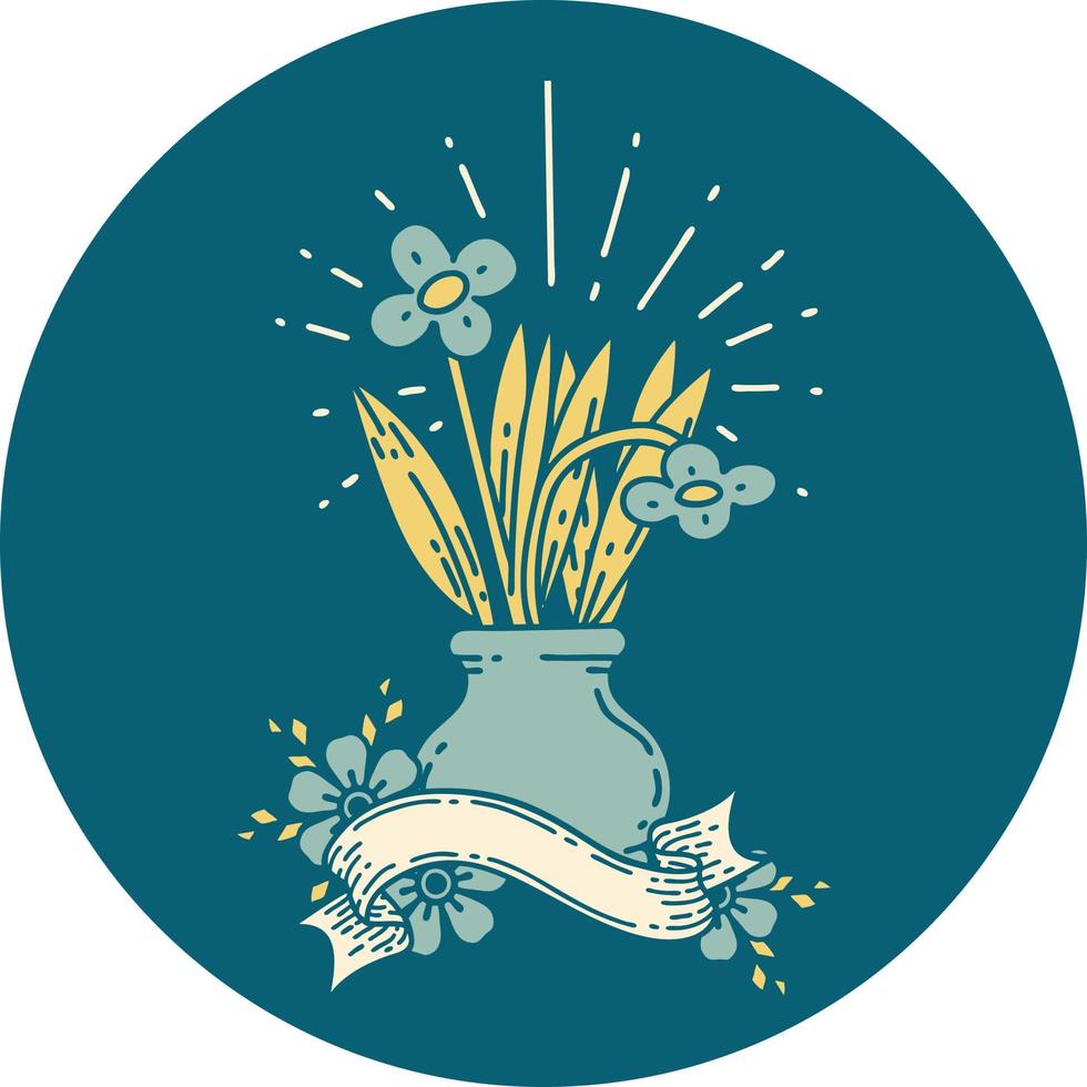 icon of a tattoo style flowers in vase vector