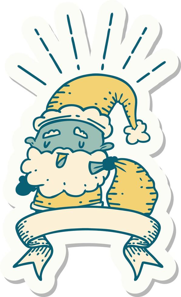 sticker of a tattoo style santa claus christmas character with sack vector