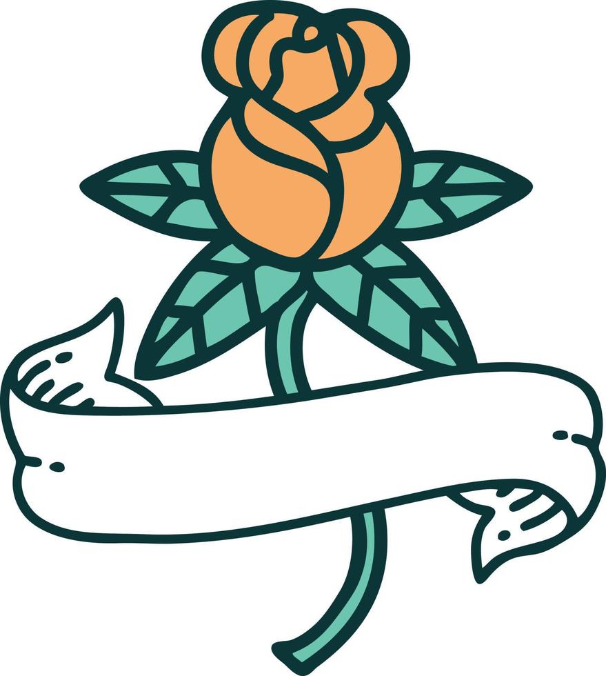 iconic tattoo style image of a rose and banner vector