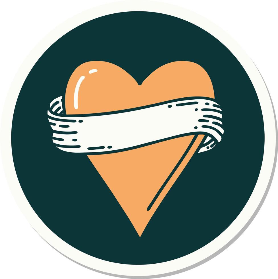 sticker of tattoo in traditional style of a heart and banner vector