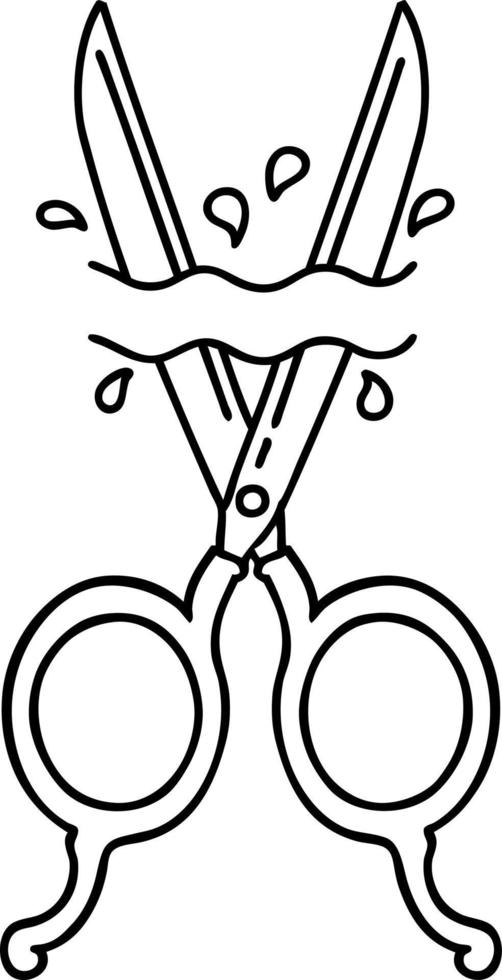 tattoo in black line style of barber scissors vector