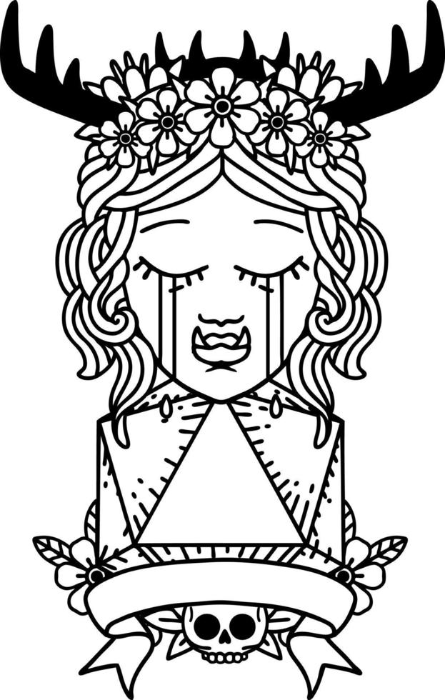 Black and White Tattoo linework Style crying orc druid character with natural one roll vector