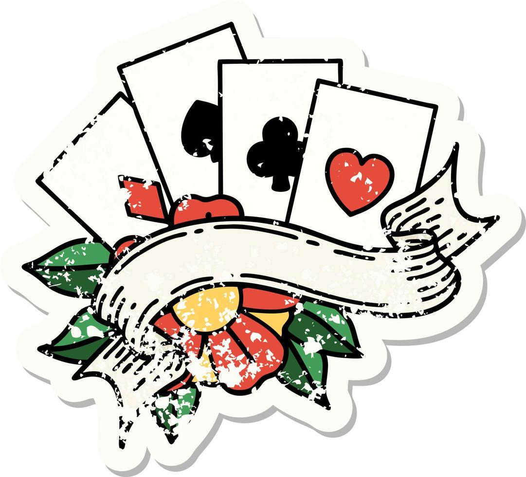 distressed sticker tattoo in traditional style of cards and banner vector