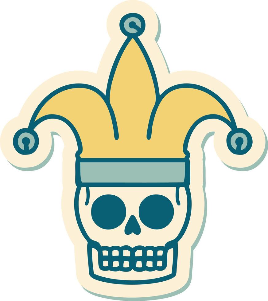 pegatina de tatuaje al estilo tradicional de un bufón de calavera vector