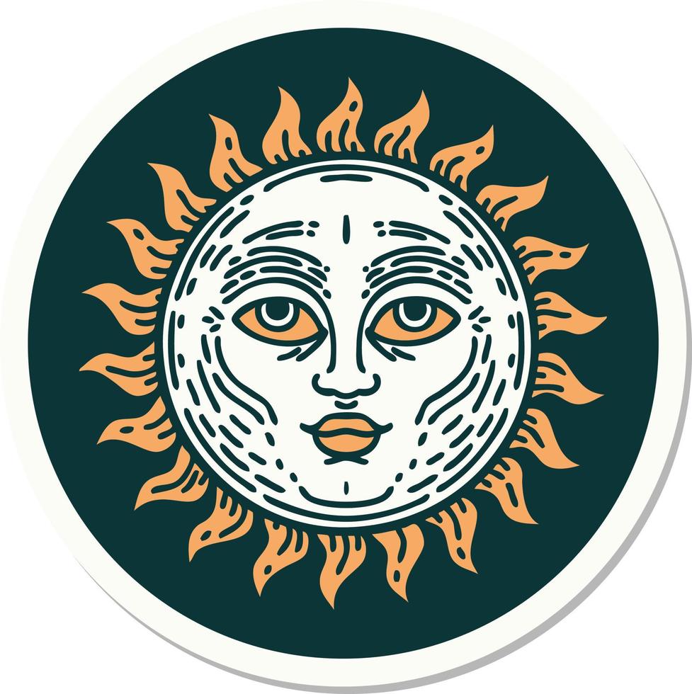 sticker of tattoo in traditional style of a sun with face vector