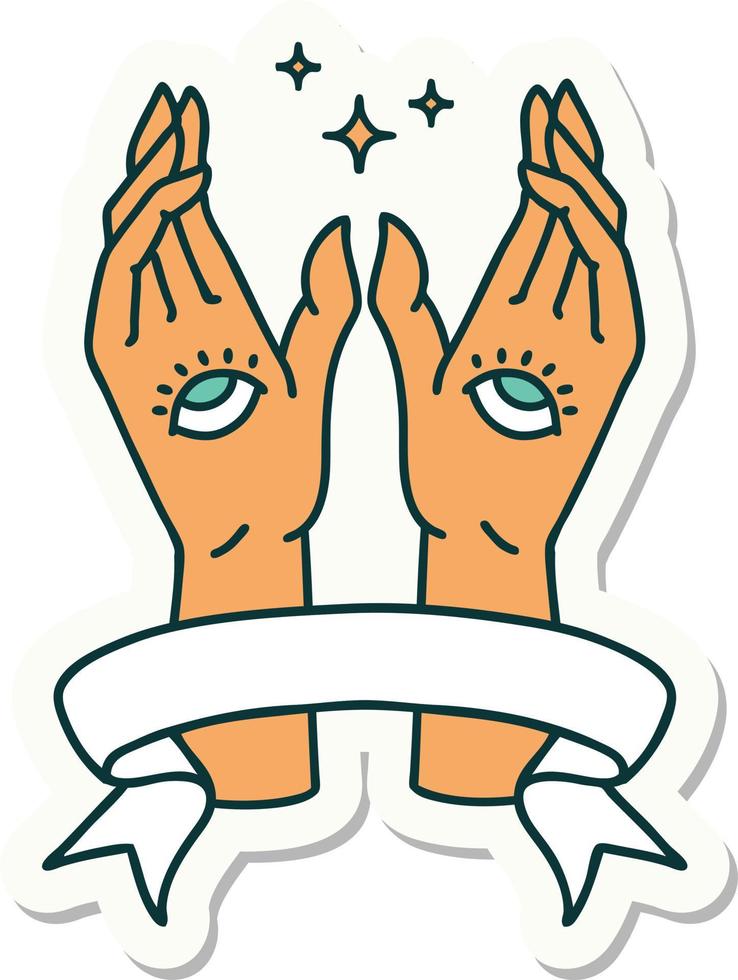 tattoo style sticker with banner of mystic hands vector