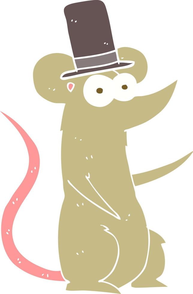 flat color illustration of mouse wearing top hat vector