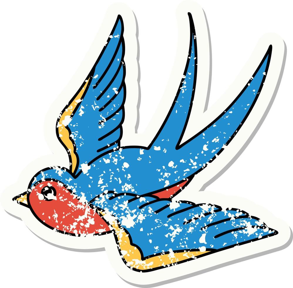 distressed sticker tattoo in traditional style of a swallow vector