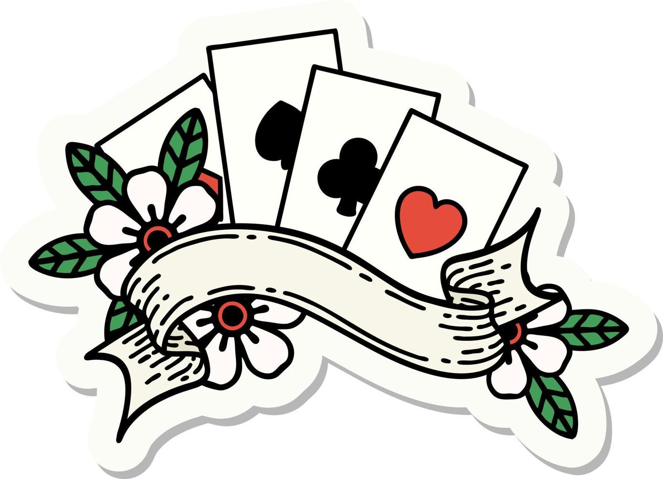 sticker of tattoo in traditional style of cards and banner vector