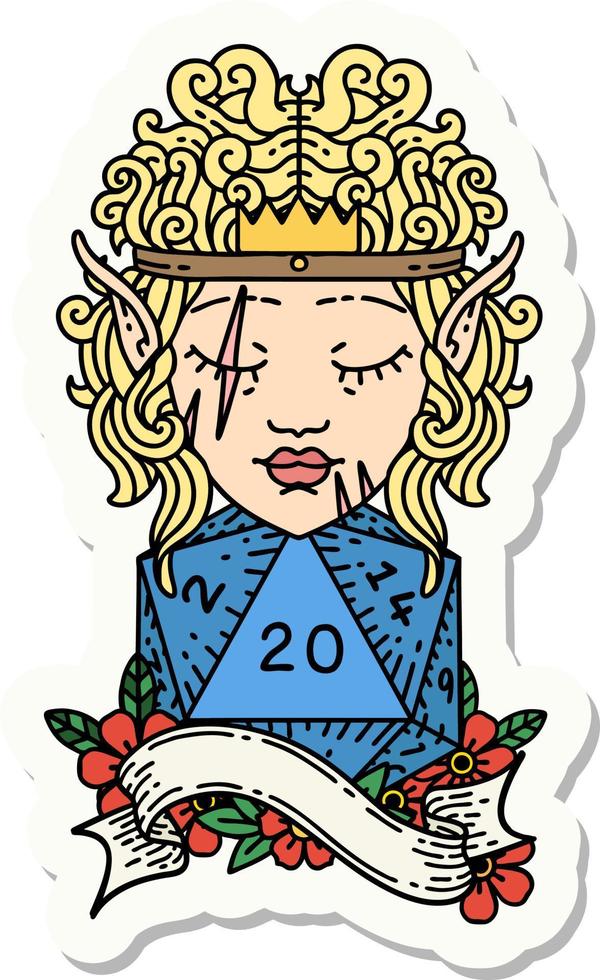 sticker of a elf barbarian character with natural twenty dice roll vector