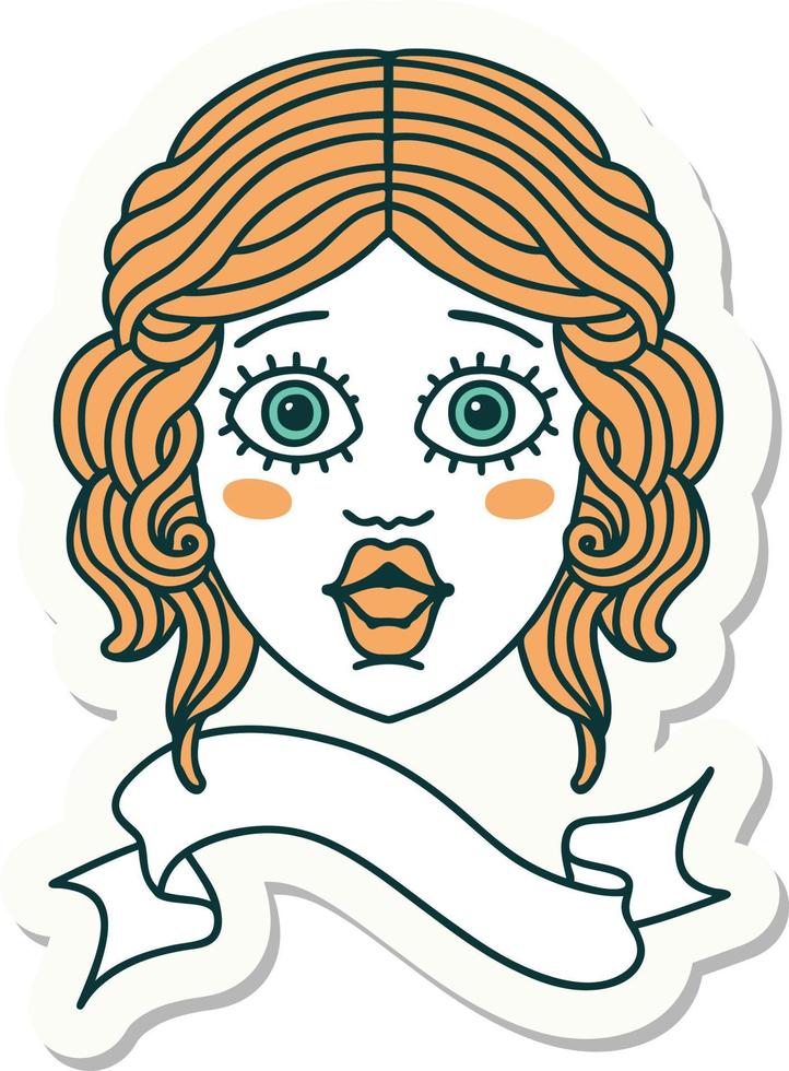 tattoo style sticker with banner of female face vector