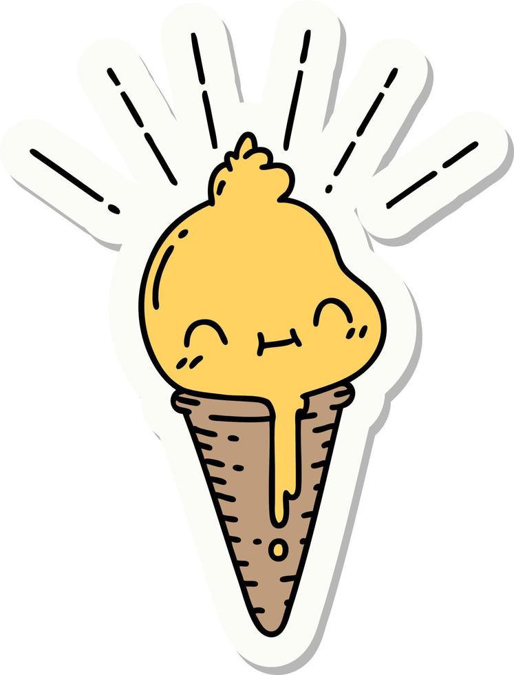 sticker of a tattoo style ice cream character vector