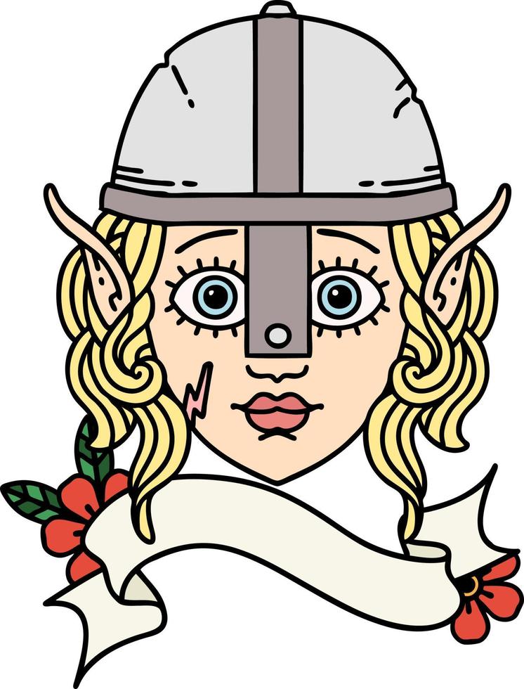 Retro Tattoo Style elf fighter character face vector