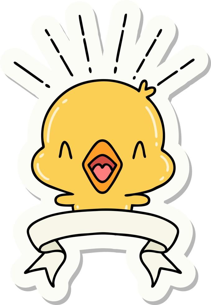 sticker of a tattoo style singing chick vector